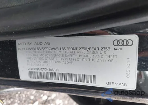 2013 Audi A6 3.0T Premium from USA, damaged, VIN WAUHGAFC1DN105321